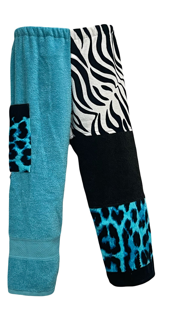 Cheetah/Zebra Patchwork | Teal Pants