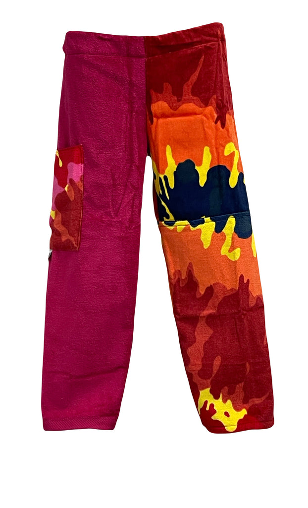 Classic Tie Dye Patchwork| Raspberry Velour Pants